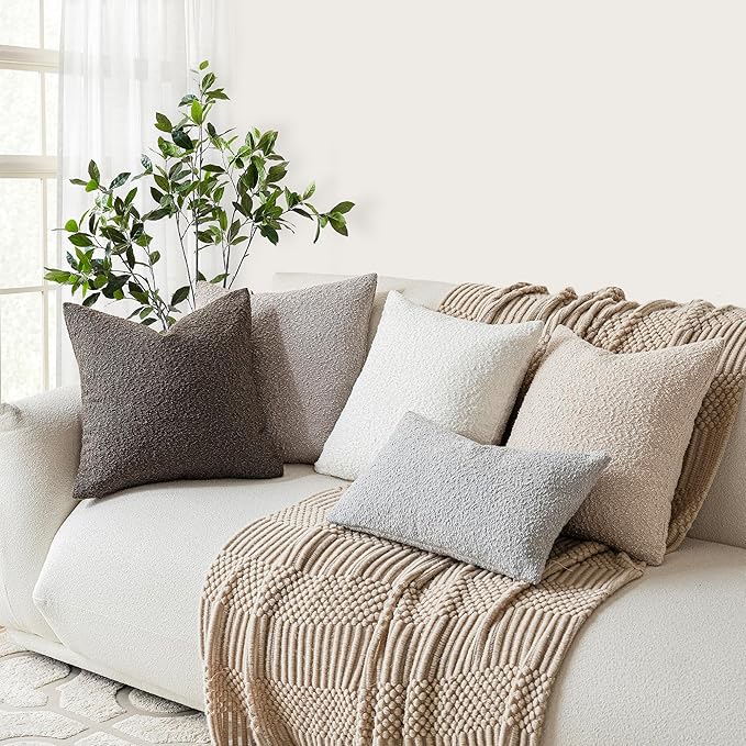 Foindtower Textured Boucle Throw Pillow Covers Accent Solid Pillow Cases Cozy - Image 7