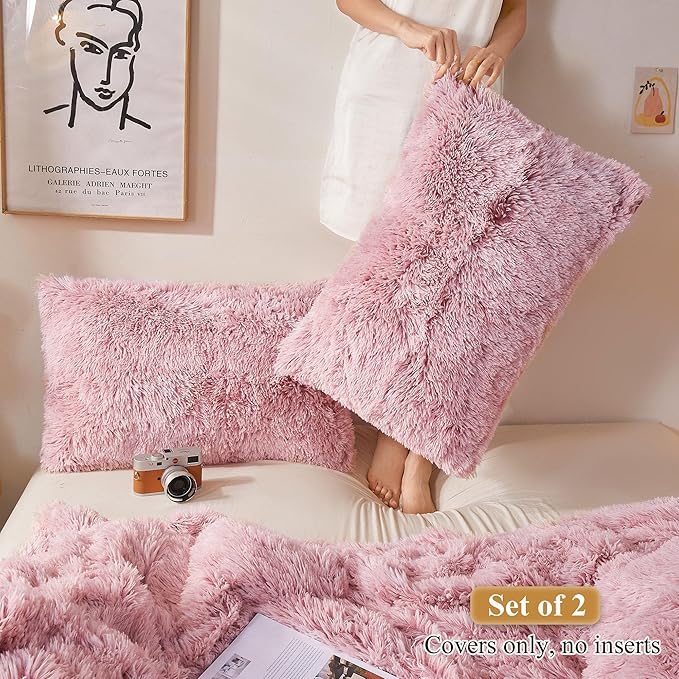 XeGe Faux Fur Throw Pillow Cases, Plush Shaggy Ultra Soft Pillow Covers - Image 2
