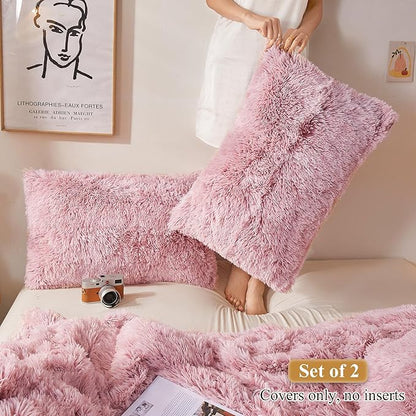 XeGe Faux Fur Throw Pillow Cases, Plush Shaggy Ultra Soft Pillow Covers - Image 2