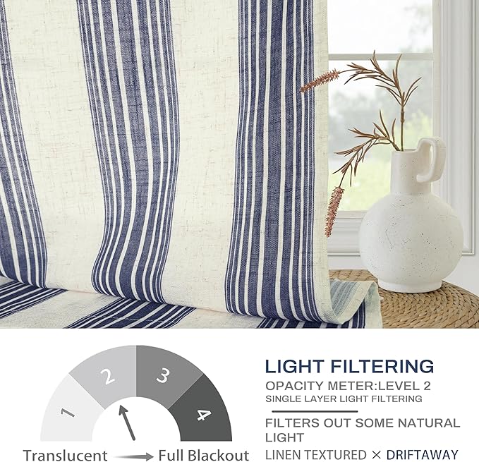 DriftAway Farmhouse Vertical Striped Linen Blend Textured Light Filtering Semi - Image 5