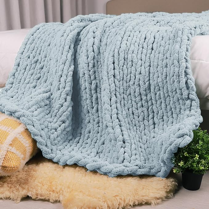 Carriediosa Chunky Knit Throw Blanket 50" X 60", 100% Hand Made Large Chenille by Carriediosa