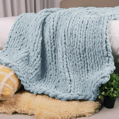 Carriediosa Chunky Knit Throw Blanket 50" X 60", 100% Hand Made Large Chenille by Carriediosa