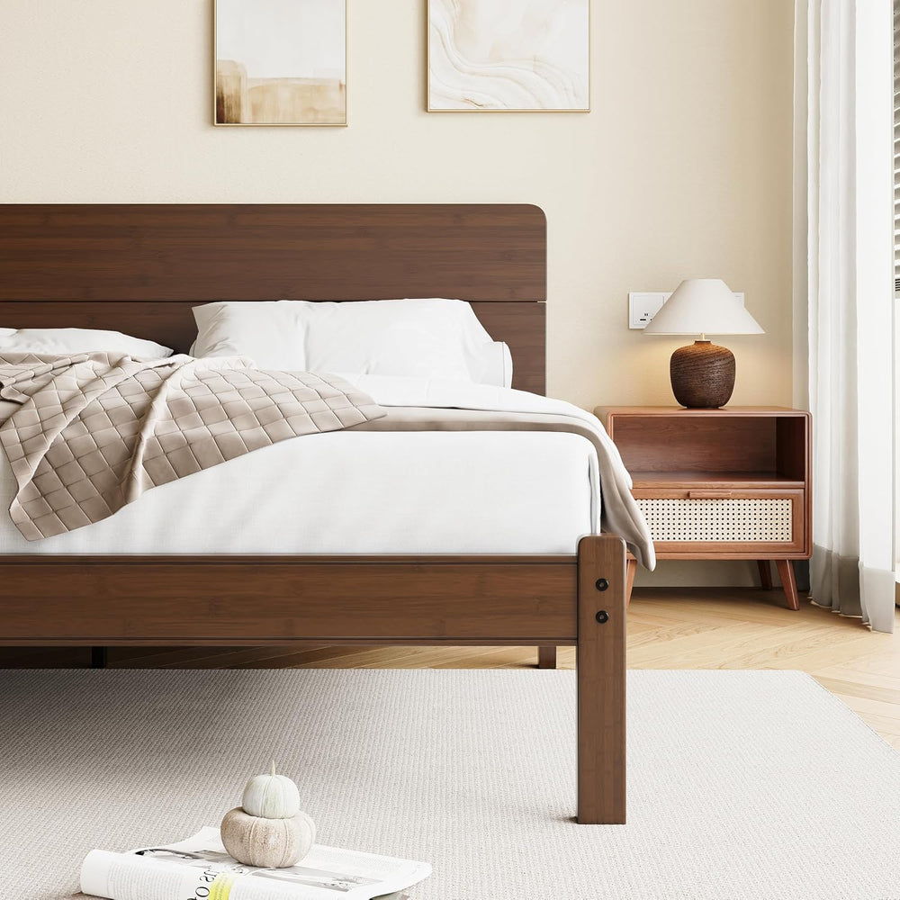 14" Solid Bamboo Wood Twin Platform Bed Frame with Headboard