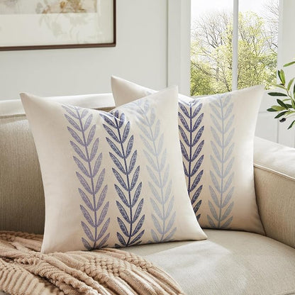 100% Cotton Farmhouse Leaves Throw Pillow Covers Set of 2, 24x24 Inch Mixed by Unknown