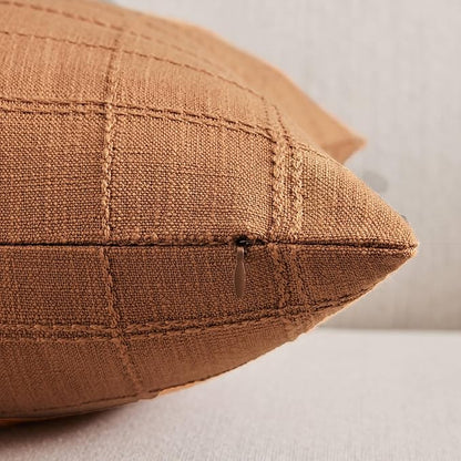ZeeMart Linen Checked Throw Pillow Covers Set of 2, 20x20 Inch Allover Grid - Image 2
