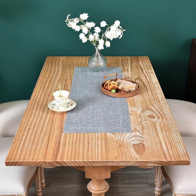 NEWISHER Farmhouse Rustic Table Runner Solid Grey Rectangular Table Runners - Image 3