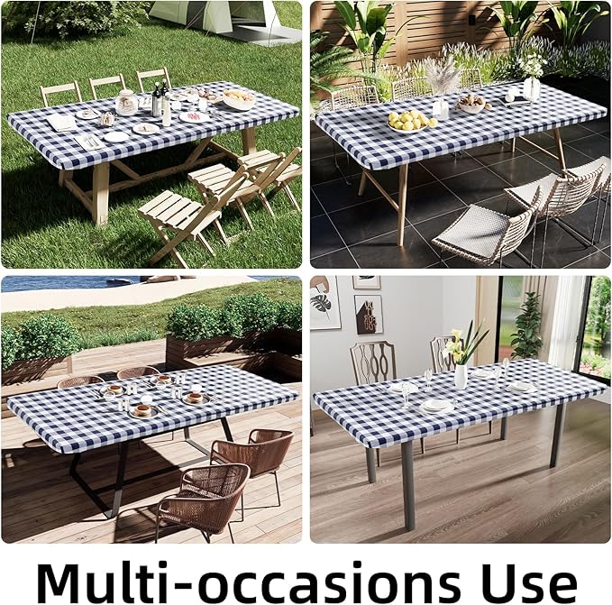 Smiry Rectangle Picnic Table Cloth, Elastic Waterproof Fitted Vinyl Tablecloths - Image 6