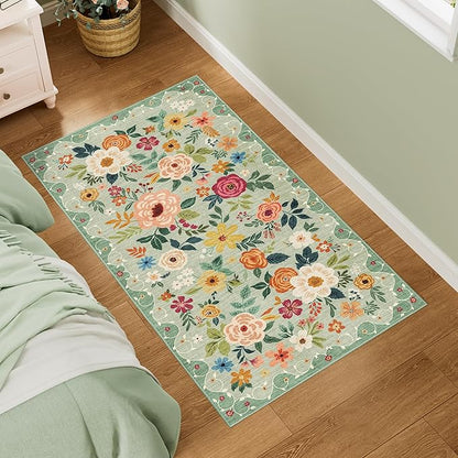 DUKINO 2x4 Rug for Entryway, Washable Kitchen Floral Runner Rug by DUKINO