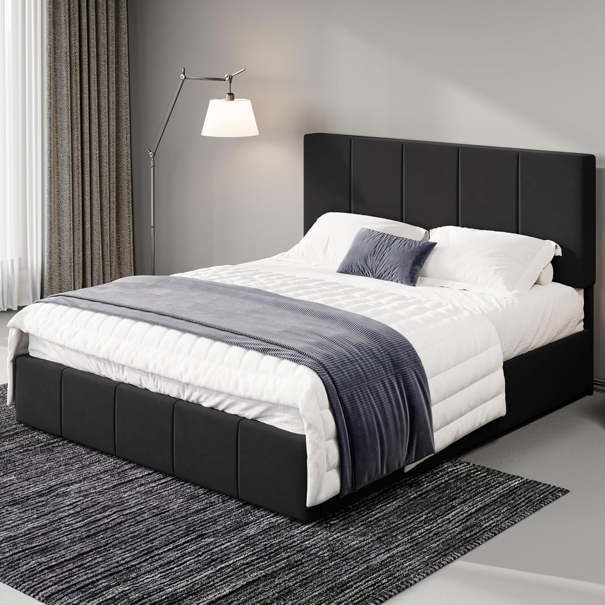 allewie queen size dutch velvet upholstered platform bed, main product view