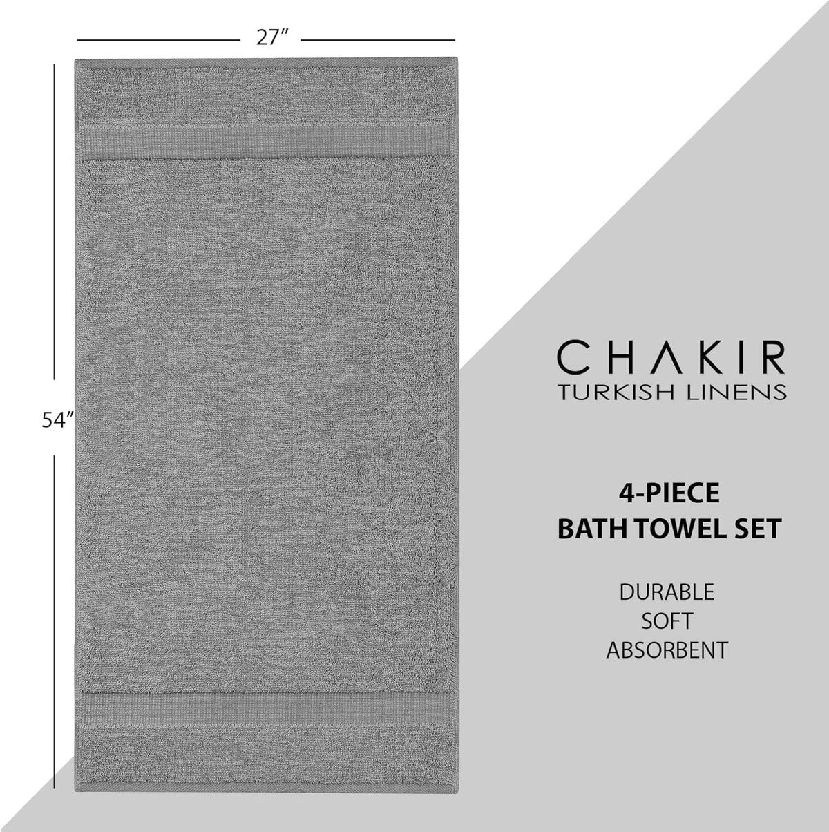 chakir turkish linens 100% cotton 4-pack bath towels, package contents