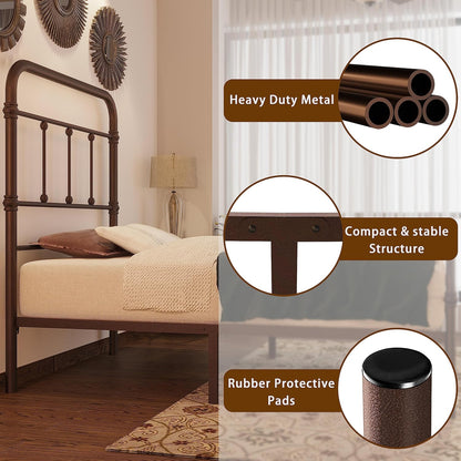 twin-bed-frames-vintage-farmhouse 49 inch tall-headboard-iron - platform mattress foundation,no on a desk or shelf