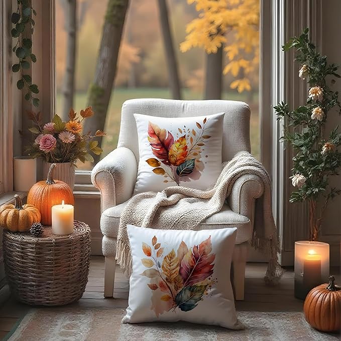 Rustic Fall Leaves Pillow Covers 18x18, Fall Home Decor, Watercolor Farmhouse - Image 4