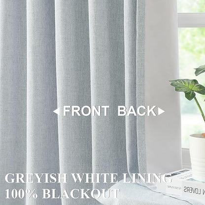 Vision Home Blue Gray Pinch Pleated Full Blackout Curtains Linen Blended Room - Image 3