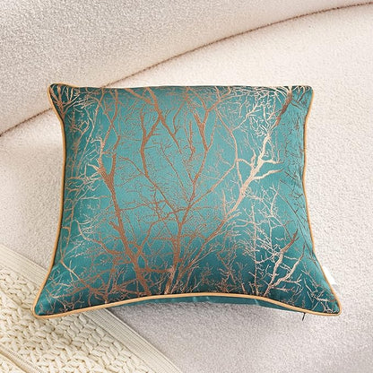 Avigers 20 x 20 Inch Square Teal Green Brown Gold Tree Branch Embroidery - Image 4