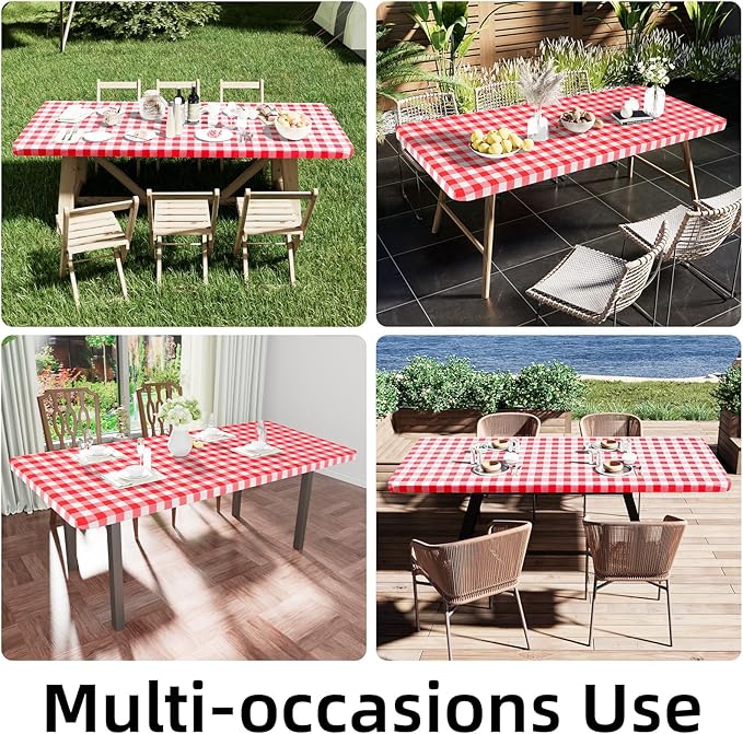 Smiry Rectangle Picnic Table Cloth, Elastic Waterproof Fitted Vinyl Tablecloths - Image 6