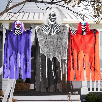 JOYIN 3 Pcs Hanging Clown Decor Halloween Decorations Outdoor, Party Supplies Props Haunted House Front Porch Yard Garden Lawn Patio Scary Horror