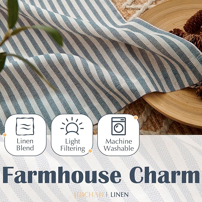 jinchan Striped Linen Kitchen Curtains 45 Inches Length Tier Curtains Farmhouse - Image 8