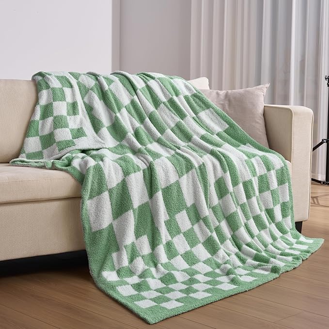 Joiedomi Twin Blanket for Couch, Sage Green Checkered Knitted Blankets Gifts by Joiedomi