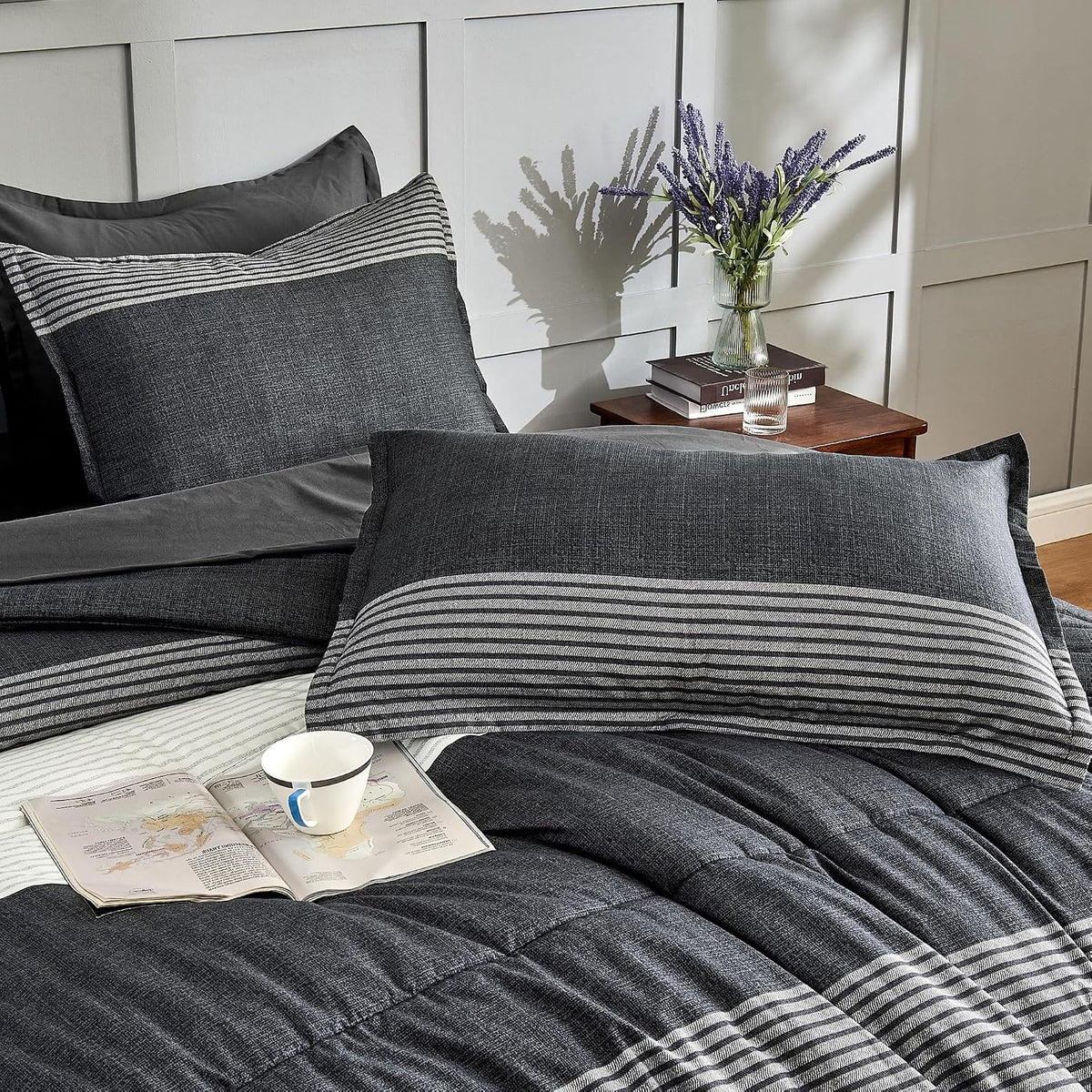 andency full size comforter set, black white grey, package contents