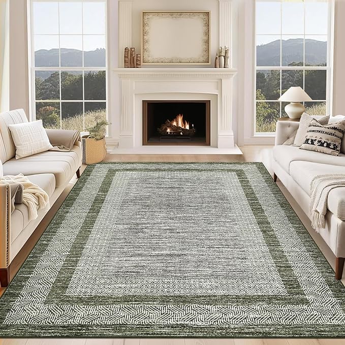 GarveeHome 8x10 Large Washable Area Rug Modern Bordered Rug Distressed - Image 7
