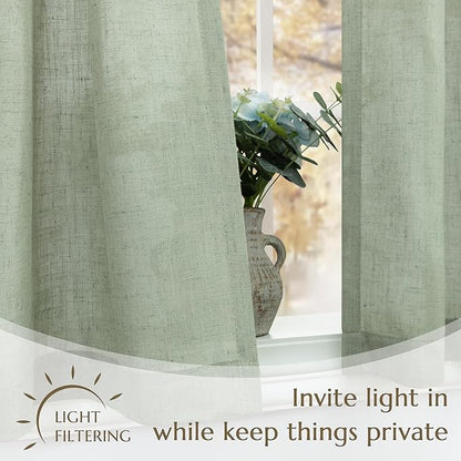 Sage Green Boho Kitchen Window Curtains Over Sink 36 Inch Length - Image 3