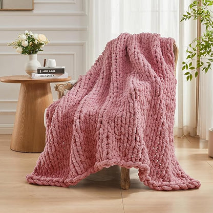 Carriediosa Chunky Knit Throw Blanket 50" X 60", 100% Hand Made Large Chenille - Image 8