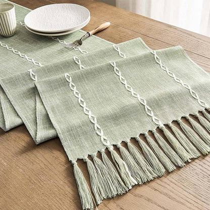ZeeMart Farmhouse Braided Striped Table Runner, Rustic Sage Green Table Runners - Image 7