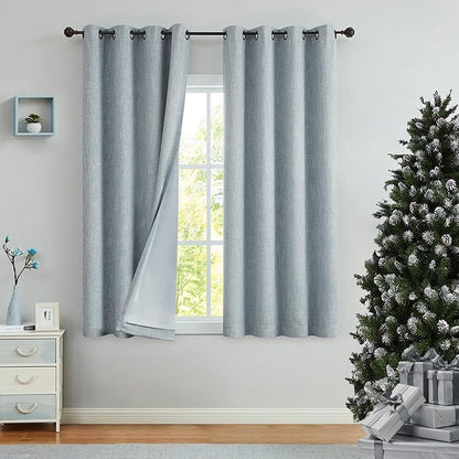 Blue Solid Full Blackout Curtain Heavy Linen Texture Window Treatment by CentralPark