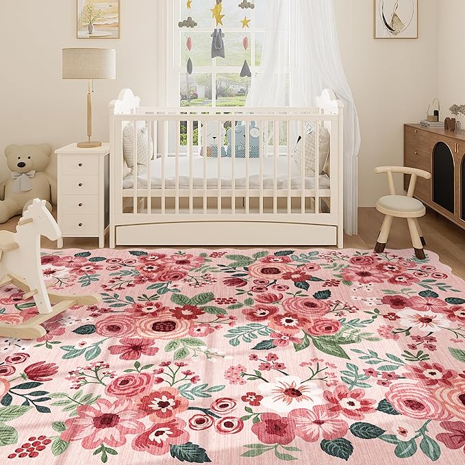 DUKINO 8x10 Area Rug, Floral Washable Rugs - Image 7