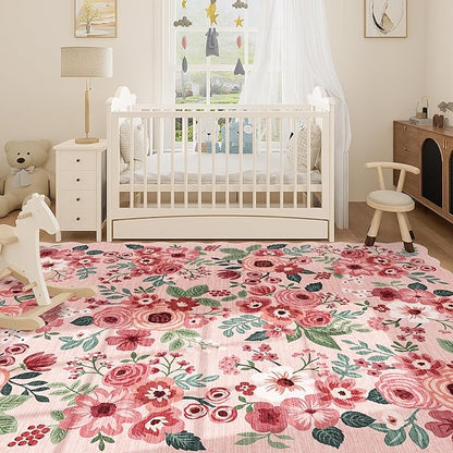 DUKINO 8x10 Area Rug, Floral Washable Rugs - Image 7