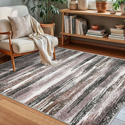 Modern Abstract Small Area Rug Indoor, Dark Light Brown White 3x5 Washable Rug - Image 2