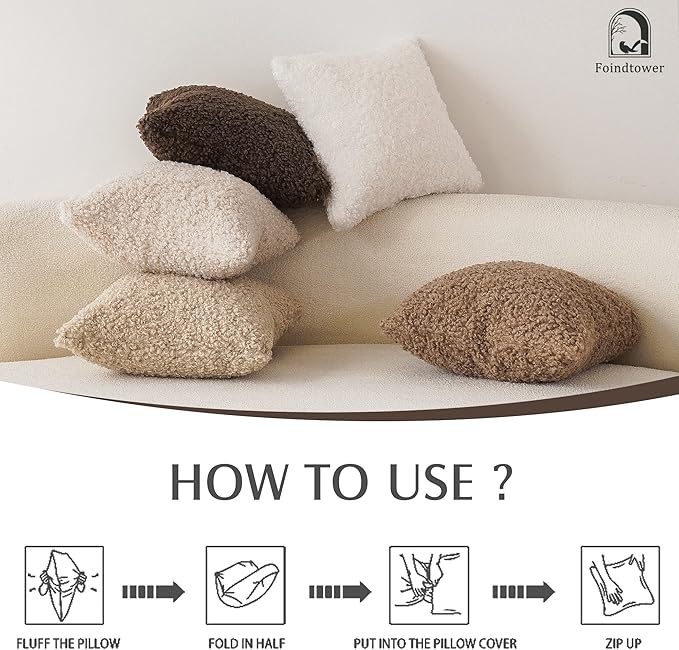 Foindtower 2 Pieces Teddy Faux Fur Throw Pillow Cover Decorative Sherpa Pillow - Image 6