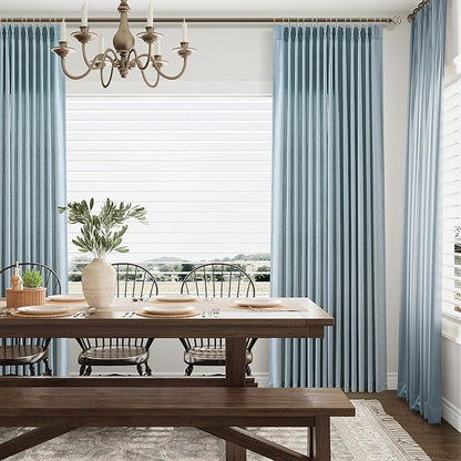 Pinch Pleat Light Blue Linen Curtains 108 Inches Length 2 panels Nursery Living - Image 6