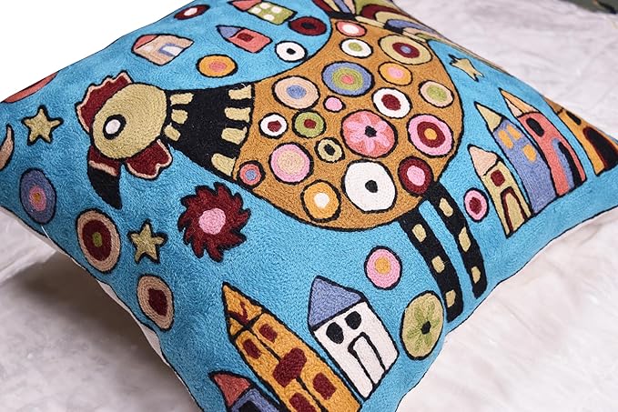 Turquoise Rooster Accent Pillow Cover Bird Cockerel Decorative Pillowcase Karla - Image 3