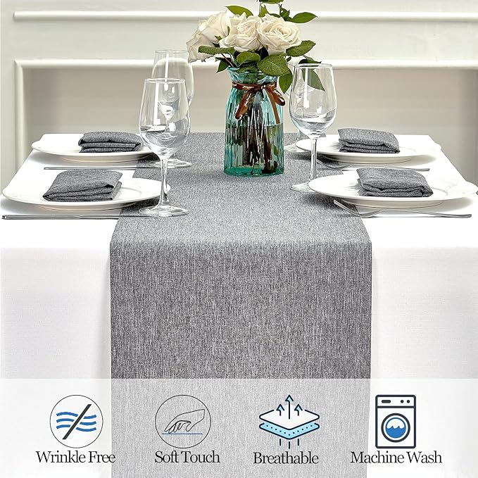 Mebakuk Linen Farmhouse Table Runner Large Burlap Style Soft and Waterproof - Image 4