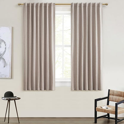 Black Out Linen Boho Curtains 63 Inch Long, Living/Bedroom Curtains 63 Inches by QJMYDECO