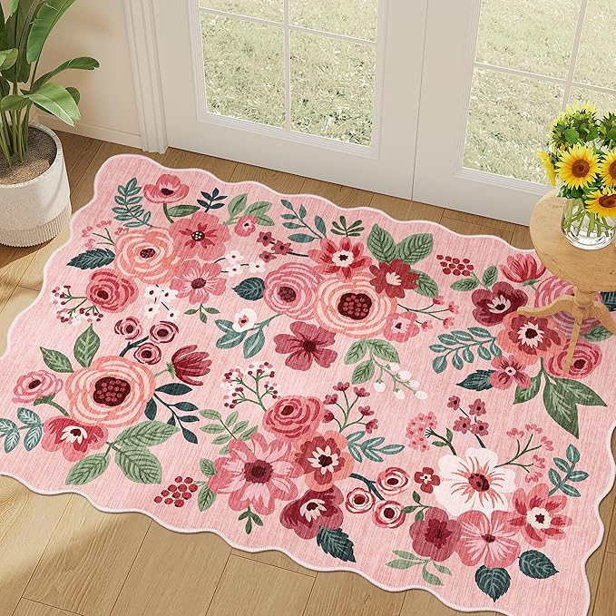 DUKINO 2x3 Entryway Rug, Floral Washable Indoor Door Mat by DUKINO