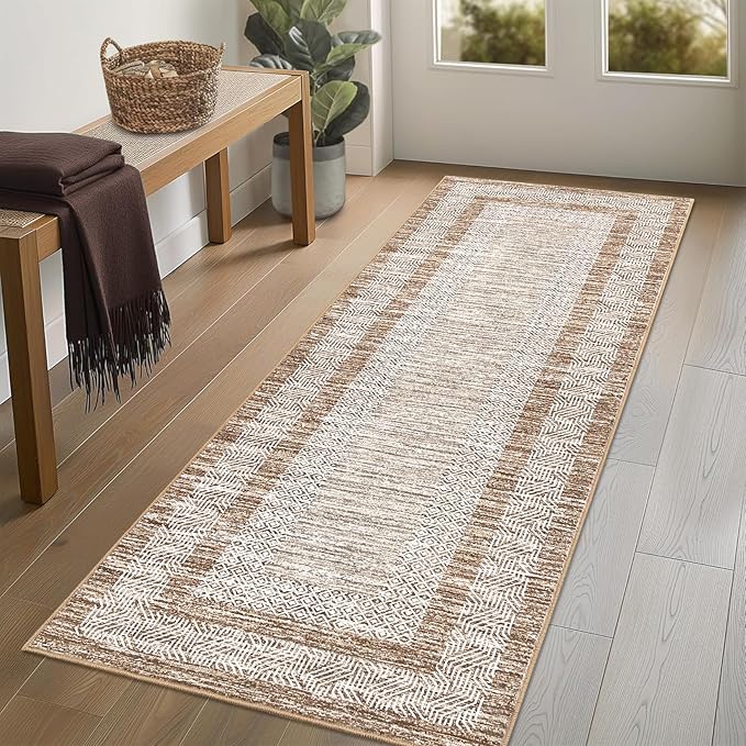 GarveeHome 2.5x8 Modern Bordered Runner Rug Soft Non Slip Washable Floor Carpet by GarveeHome