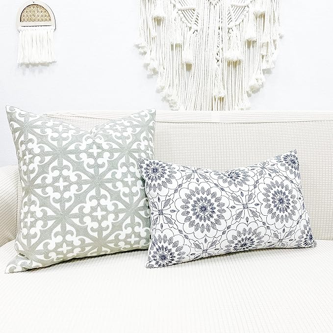 SLOW COW Embroidery Decorative Throw Pillow Cover Grey Kaleidoscope Design - Image 7