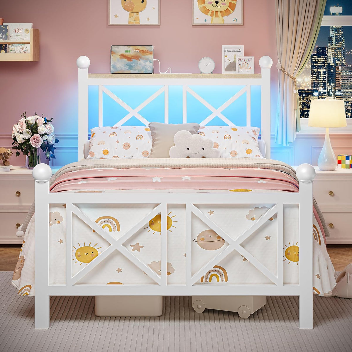 dynjest twin white bed frame with headboard and, package contents