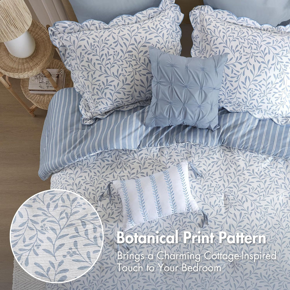 Madison Park Blue Floral Comforter Set King, 5PC Reversible Bedding Set