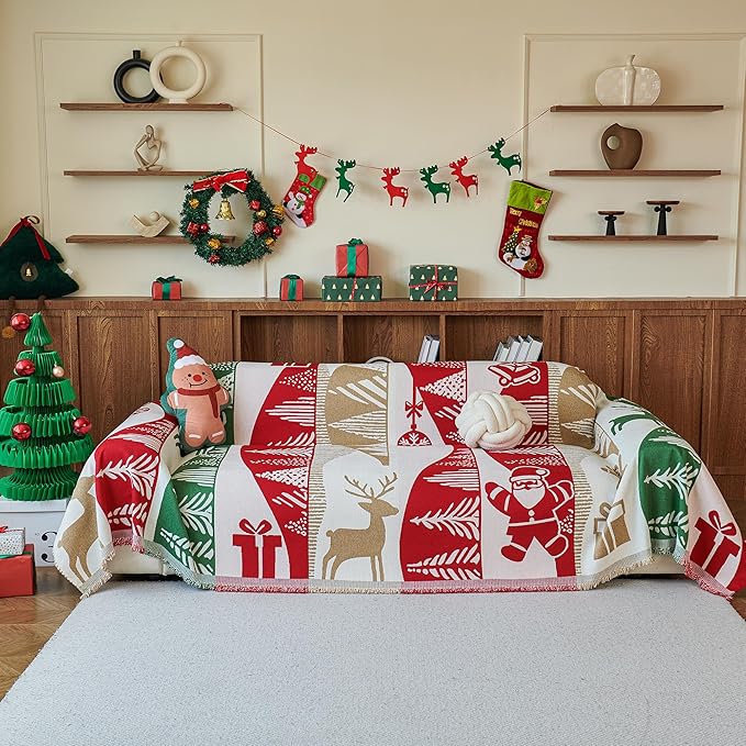 MYSKY HOME 71"X118" Loveseat Christmas Couch Cover, Sectional Sofa Covers Sofa - Image 4