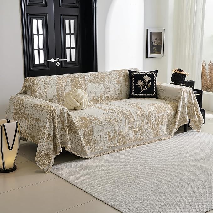 MYSKY HOME Sectional Couch Cover Khaki Geometric Abstract Sofa Covers - Image 2
