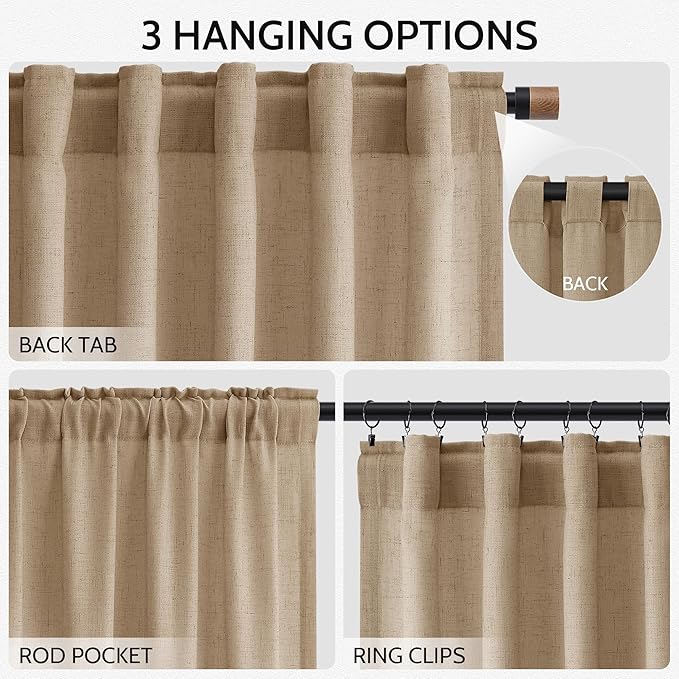 Nanspring Sand Beige Curtains 96 Inch Length 2 Panels Set - Image 2