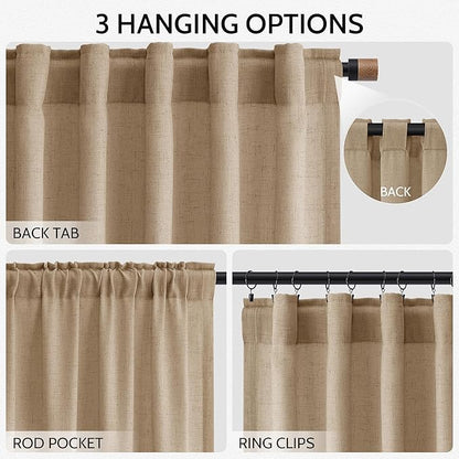 Nanspring Sand Beige Curtains 96 Inch Length 2 Panels Set - Image 2