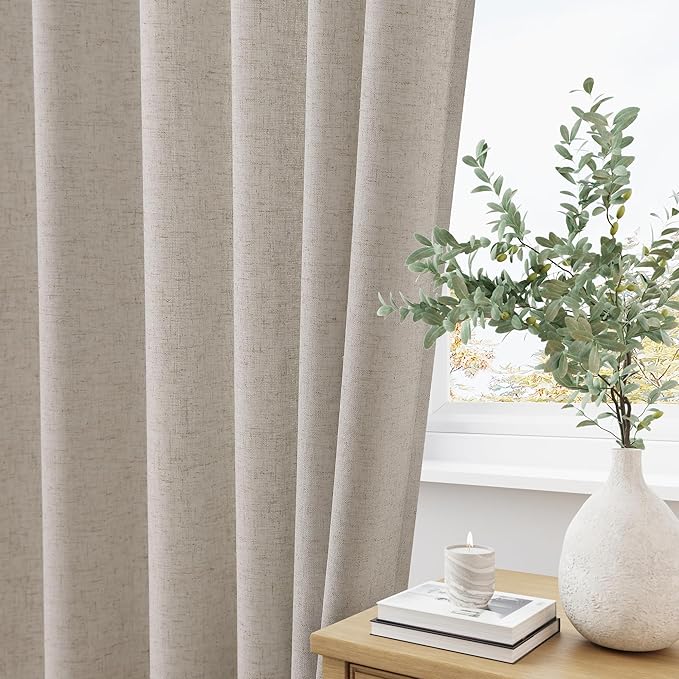 Apricot Pinch Pleat Linen Curtains 63 Inch Length 2 Panels Set - Image 3