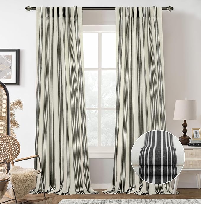 DriftAway Farmhouse Vertical Striped Linen Blend Textured Light Filtering Semi by DriftAway