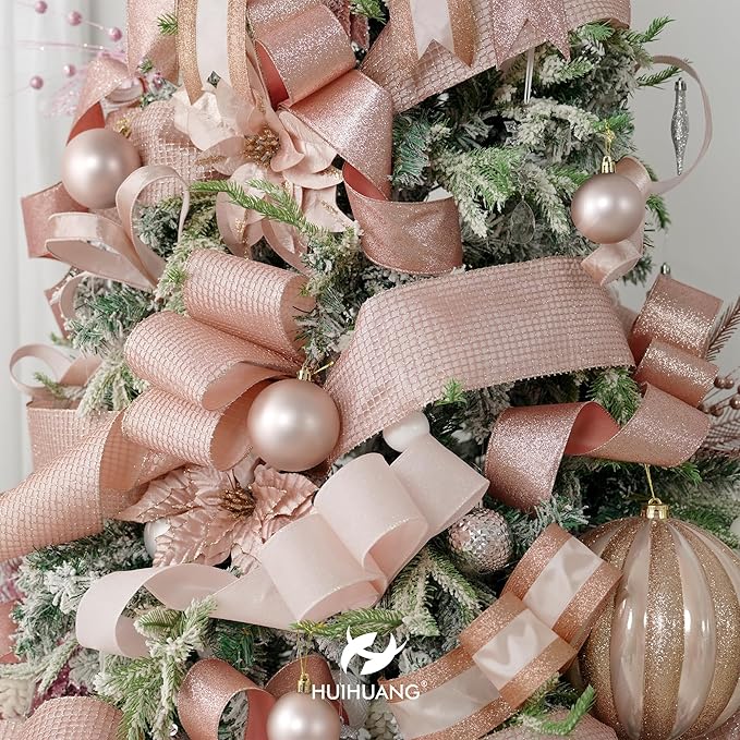 HUIHUANG Rose Gold Glitter Wired Ribbon 4 inch Square Mesh Netting Wired Ribbon - Image 5