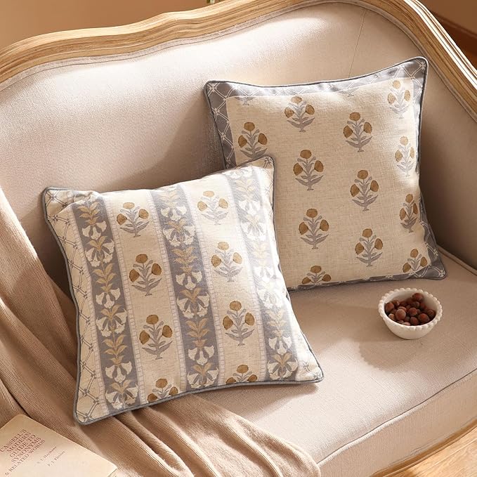patdrea Designer Square Throw Pillow Covers Set of 2, Rustic Linen - Image 3