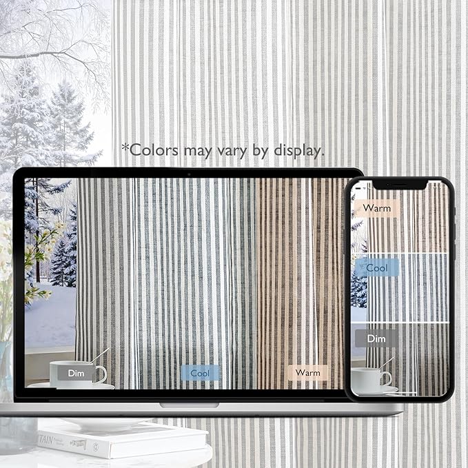 Vangao Linen Striped Black Curtains Boho Tickingstripe Light Filtering Window - Image 8